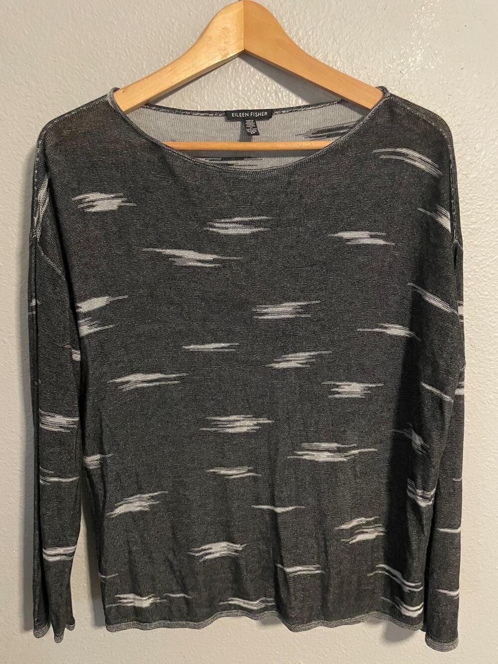 Eileen Fisher Womens Sweater Small Gray Abstract Print Lightweight Modern Casual